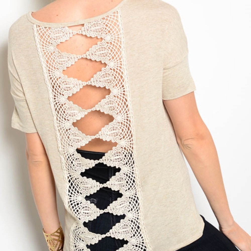 Marled Cream Crochet Lace Back Top {NWOT}